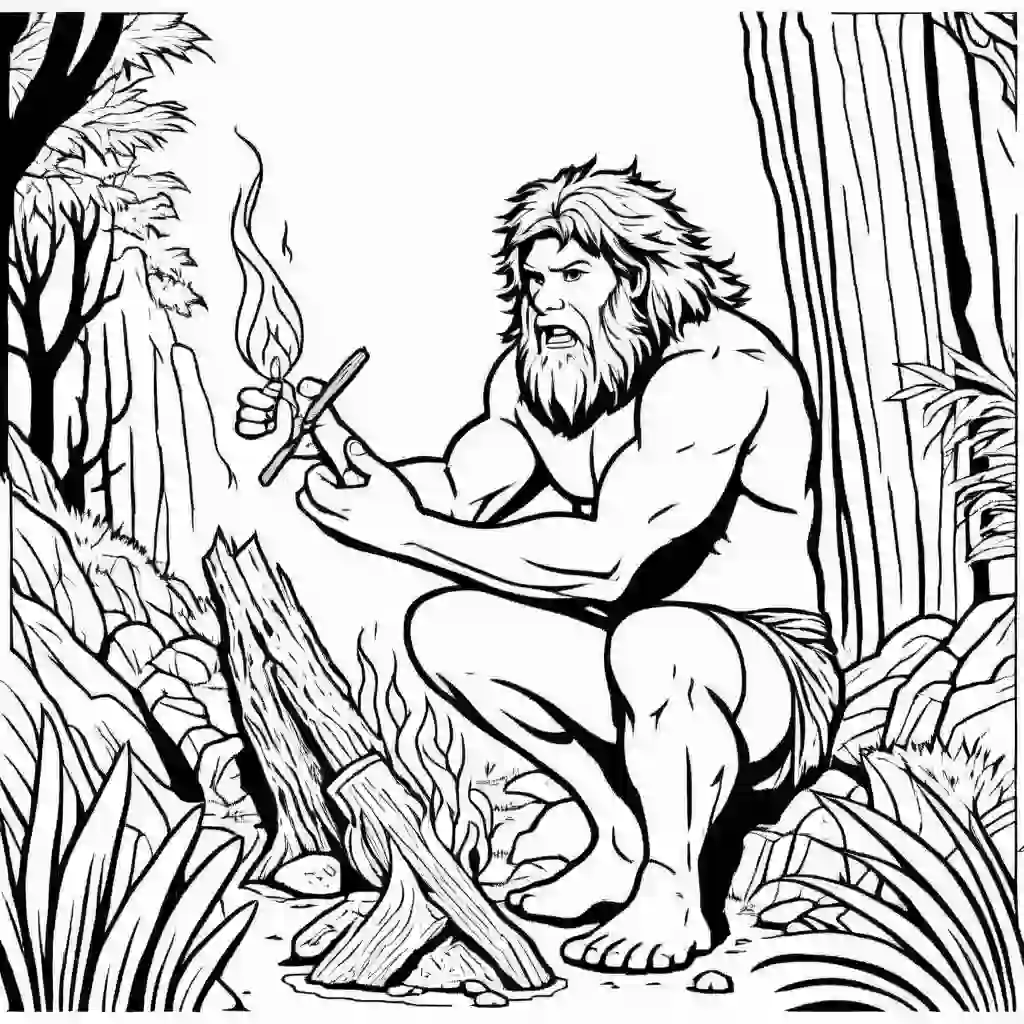 Caveman Discovering Fire coloring pages